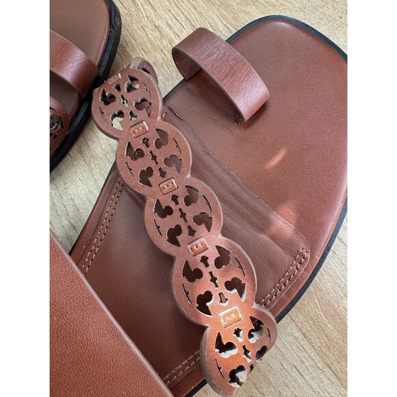 Tory Burch Leather Sandal Women's size 9.5 Tiny Miller Toe Ring Tan - Picture 4 of 6